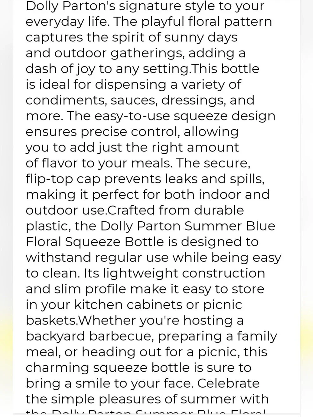 Dolly Parton Floral Squeeze Bottles - Set of 2- Yellow